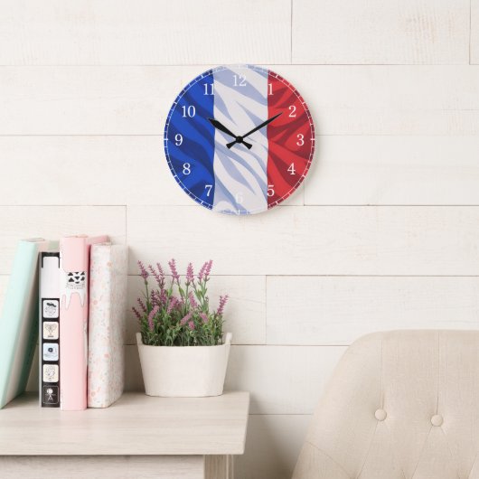French Flag Wall Clock — Waving Flag Design Grote Klok (Leeskamer)