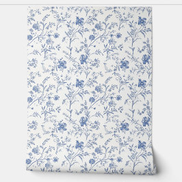 French Floral Charm Petite - Blauw en Gebroken Wit Behang