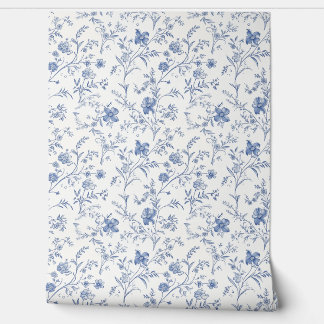 French Floral Charm Petite - Blauw en Gebroken Wit Behang