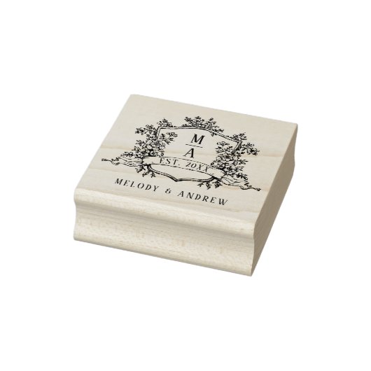 French Floral Crest Wedding Rubberstempel (Stempel)