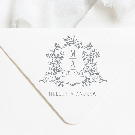 French Floral Crest Wedding Rubberstempel