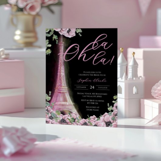 French Floral Oh la la Bridal Shower Invitation Kaart