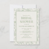 French Floral Sage Green Ivory Bridal Shower Kaart (Voorkant)