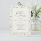French Floral Sage Green Ivory Bridal Shower Kaart (Staand voorkant)