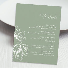 French Floral Sage Green Wedding Details Informatiekaartje