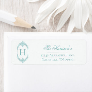 French Flourish Frame Monogram - Teal  Etiket