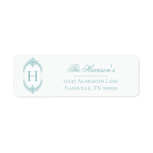 French Flourish Frame Monogram - Teal Etiket (Voorkant)