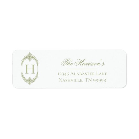 French Flourish Lijst Monogram - Olijfgroen Etiket (Voorkant)