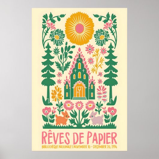 French Folk Art Print Floral Rabbit Exhibition (Voorkant)