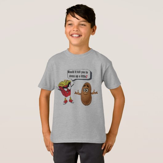 French Fries Telling Raw Potato Dress-up Kid Funny T-shirt (Voorkant volledig)