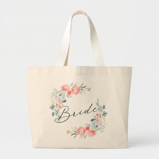 French Garden Floral Wreath & Calligraphy Bride Grote Tote Bag (Voorkant)