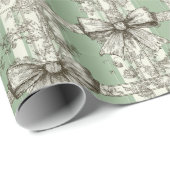 French Green Christmas Toile Bow Patterned Cadeaupapier (Rol Hoek)