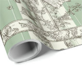 French Green Christmas Toile Bow Patterned Cadeaupapier (Rol Hoek)