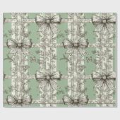 French Green Christmas Toile Bow Patterned Cadeaupapier (Vlak)