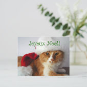 French Greeting Cat in Santa Hat DB Feestdagenkaart (Staand voorkant)