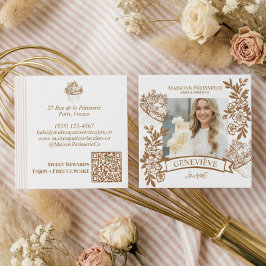 French Hand Drawn Floral Cupcake Bakery Photo Vierkante Visitekaartje