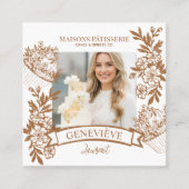 French Hand Drawn Floral Cupcake Bakery Photo Vierkante Visitekaartje (Voorkant)