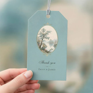 French Heron Dusty Blue Wedding Gift Tag Cadeaulabel