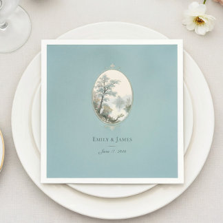 French Heron Dusty Blue Wedding Invitation Napkin Servet