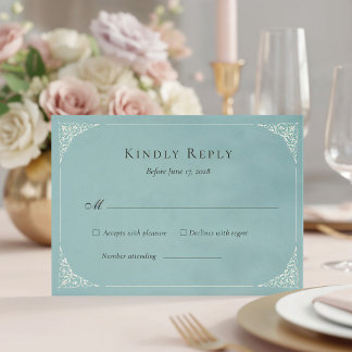 French Heron Dusty Blue Wedding Suite RSVP Card Kaartje