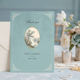 French Heron Dusty Blue Wedding Thank You Card Bedankkaart