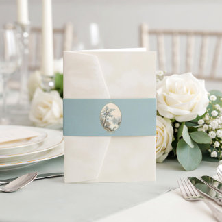 French Heron Dusty Blue Wedding Uitnodigingen Wikkel