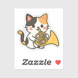 French Horn Calico Cat Cute Art Sticker
