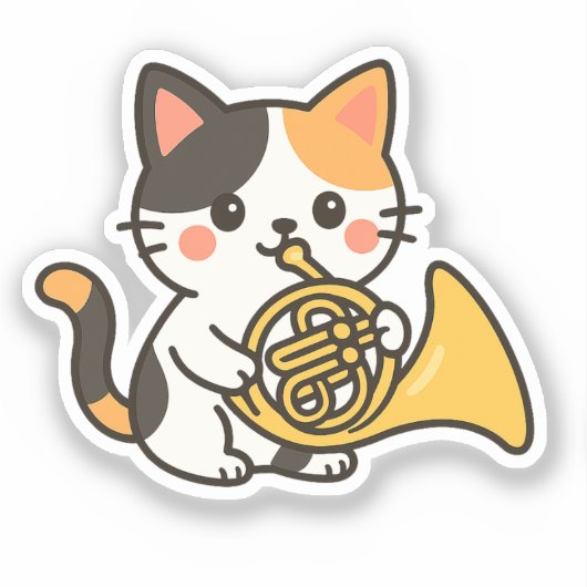 French Horn Calico Cat Cute Art Sticker (Voorkant)