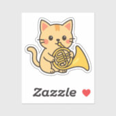 French Horn Cat Cute Art Sticker (Vel)