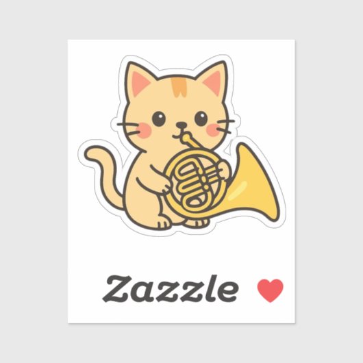French Horn Cat Cute Art Sticker (Vel)