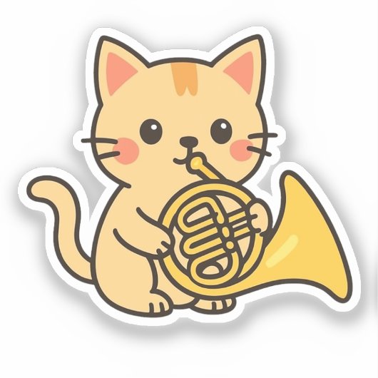 French Horn Cat Cute Art Sticker (Voorkant)