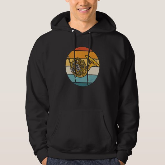 French Horn Instrument Retro Sunset Hoodie (Voorkant)