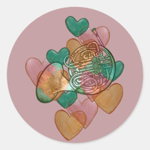 French Horn Liefde Band Klas Kunst Hart Ronde Sticker