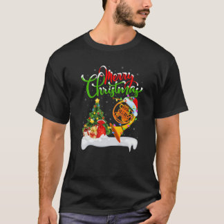French Horn Lover Xmas Lighting Santa French Horn T-shirt