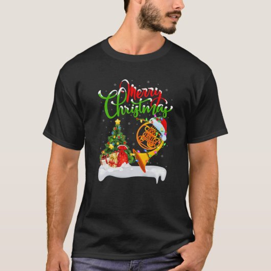 French Horn Lover Xmas Lighting Santa French Horn T-shirt (Voorkant)