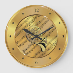 French Horn ~ Sheet Music ~ Gold Background ~ Grote Klok