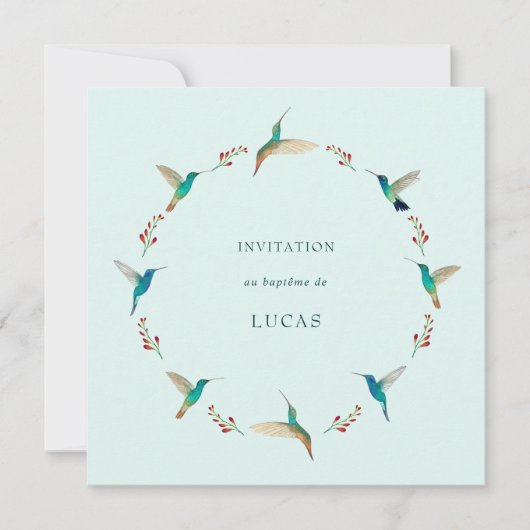 French Hummingbird Baptism Invitation Kaart (Voorkant)