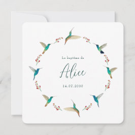 French Hummingbird Baptism Invitation Kaart