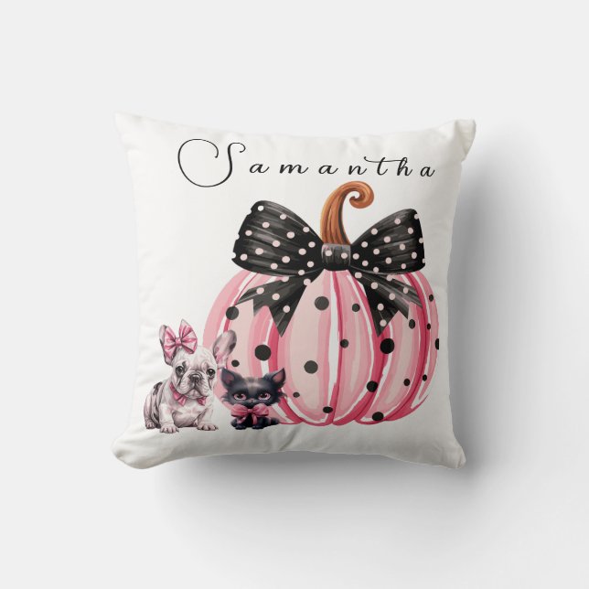 French Kisses Halloween Bulldog Cat quote roze XL Kussen (Voorkant)