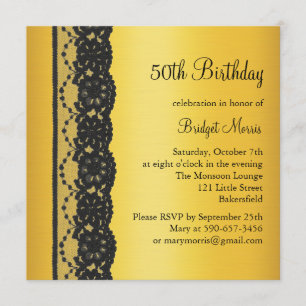 French Lace 50th Birthday Uitnodiging goud