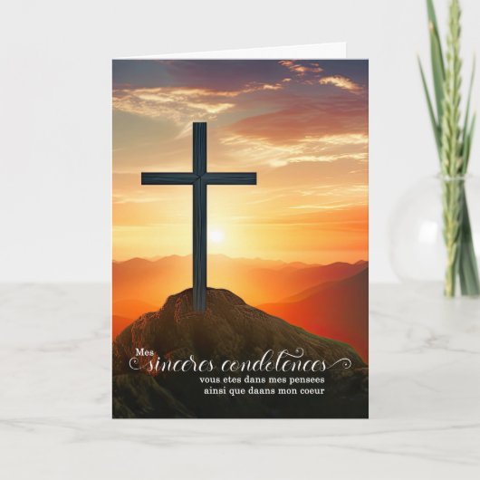 French Language Condoleances Sympathy Sunset Cross Kaart (Voorkant)