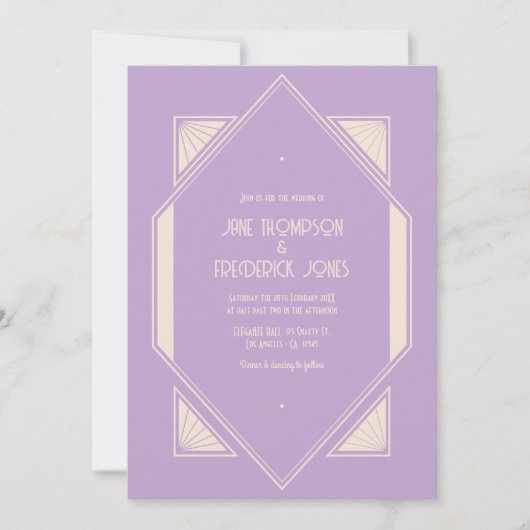 French Lilac & Champagne Art Deco Wedding Photo Kaart (Voorkant)