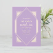 French Lilac & Champagne Art Deco Wedding Photo Kaart (Staand voorkant)