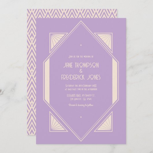 French Lilac & Champagne Art Deco Wedding Photo Kaart (Voorkant / Achterkant)