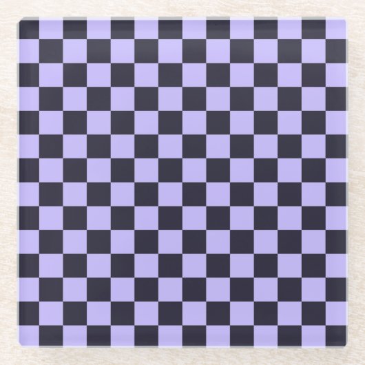 French lilac checkerboard pattern glazen onderzetter (Voorkant)