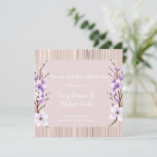 French Lilac wedding invitations rustic (Staand voorkant)
