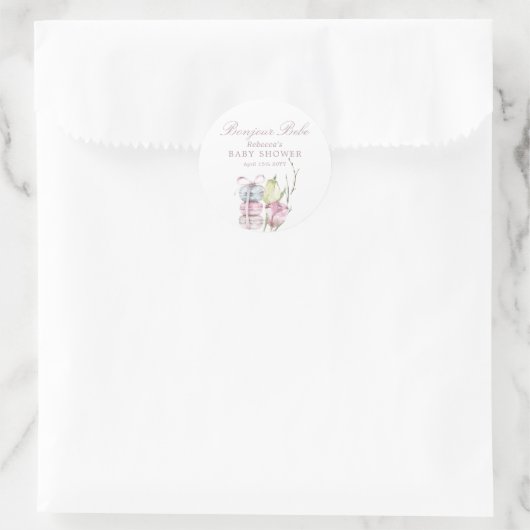 French Macaron Bonjour Bebe Parijs Baby shower Ronde Sticker (Tas)