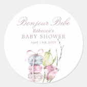 French Macaron Bonjour Bebe Parijs Baby shower Ronde Sticker (Voorkant)