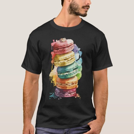French Macarons Cookies Dessert Pastel Floral Maca T-shirt (Voorkant)