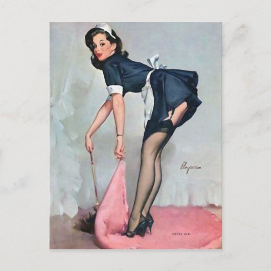 French Maid Sweeping Pin Up Briefkaart (Voorkant)